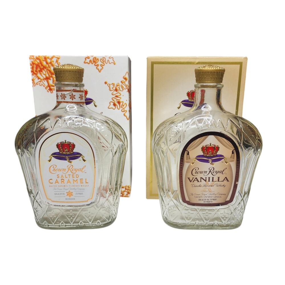 2 Crown Royal Empty Bottles Bags Boxes Salted Caramel & Vanilla